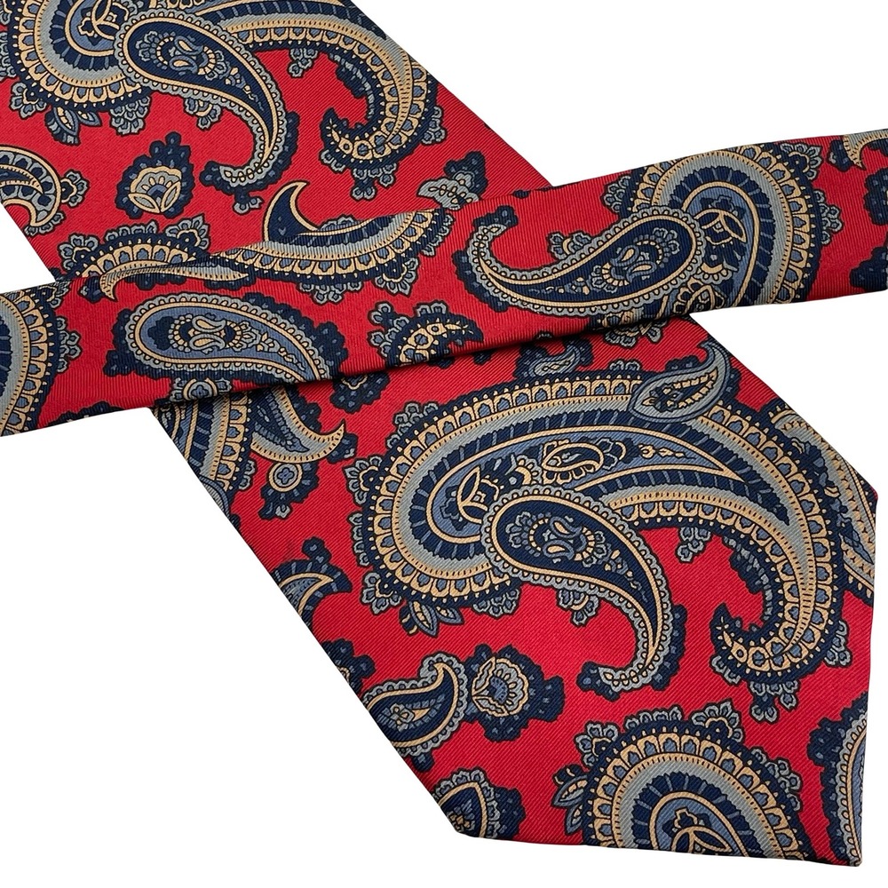Vintage Andhurst Paisley Necktie Bright Red Blue‎ Gold %100 Silk Made in USA 90s
